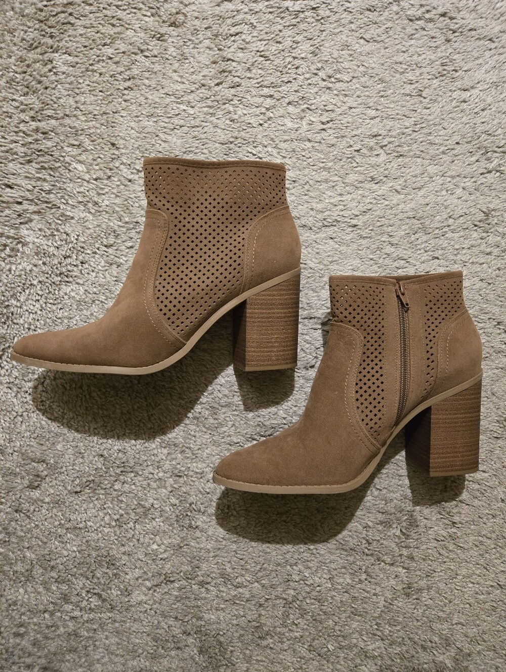 Universal Thread Tan Perforated Block Heel Ankle Booties